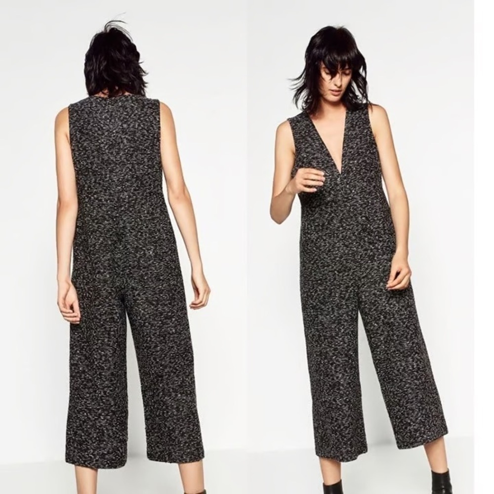 Zara Black & White Tweed Jumpsuit, size medium.